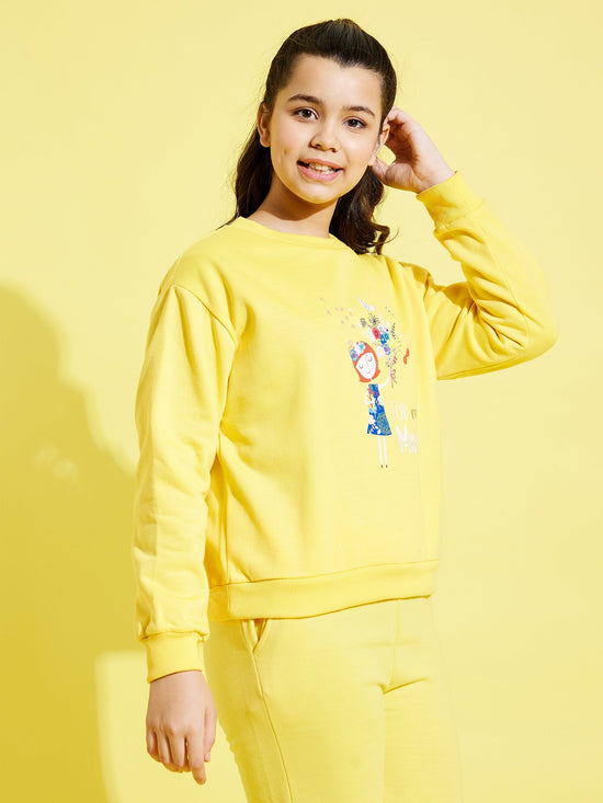 Girls Yellow Fleece GIRL Sweatshirt