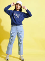 Girls Blue Fleece Glitter Print Sweatshirt