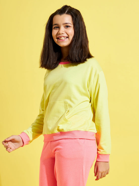 Girls Yellow Terry Contrast Rib Sweatshirt