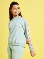 Girls Blue Terry Brand Tape High Neck Sweatshirt