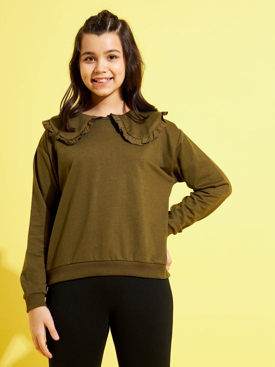 Girls Olive Terry Puritan Collar Sweatshirt