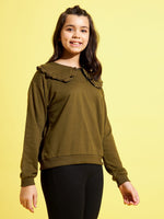 Girls Olive Terry Puritan Collar Sweatshirt