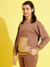 Girls Brown Terry Drop Shoulder Sweatshirt