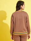 Girls Brown Terry Drop Shoulder Sweatshirt