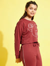 Girls Rust Terry Face Embroidery Crop Sweatshirt