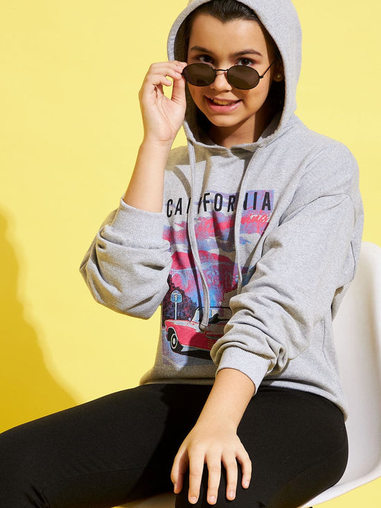 Girls Grey MÃ©lange CALIFORNIA Drop Shoulder Hoodie