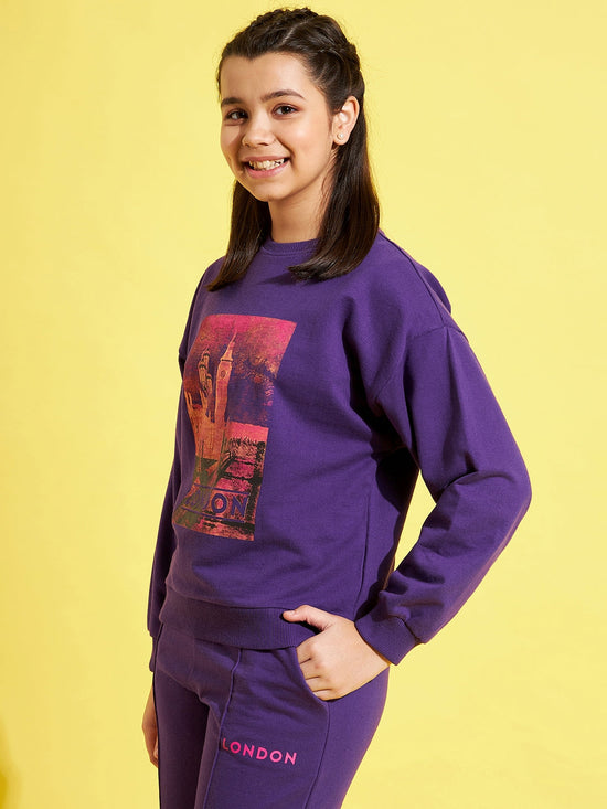 Girls Purple Terry LONDON Drop Shoulder Sweatshirt