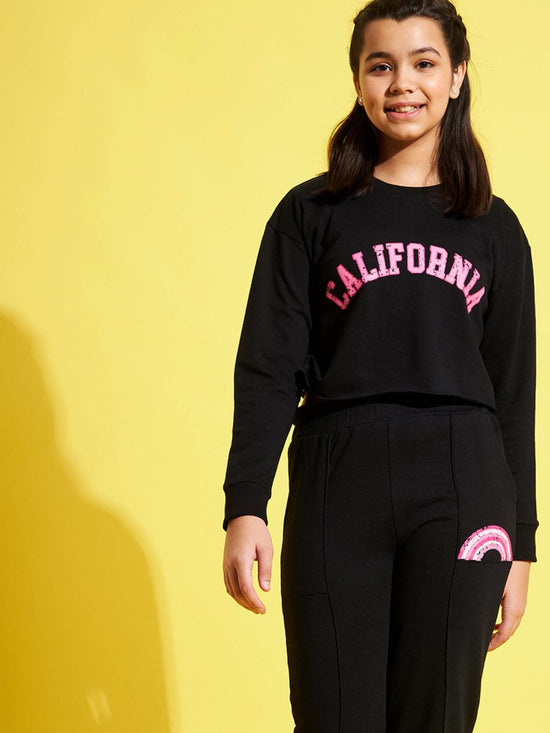 Girls Black Terry CALIFORNIA Crop Sweatshirt