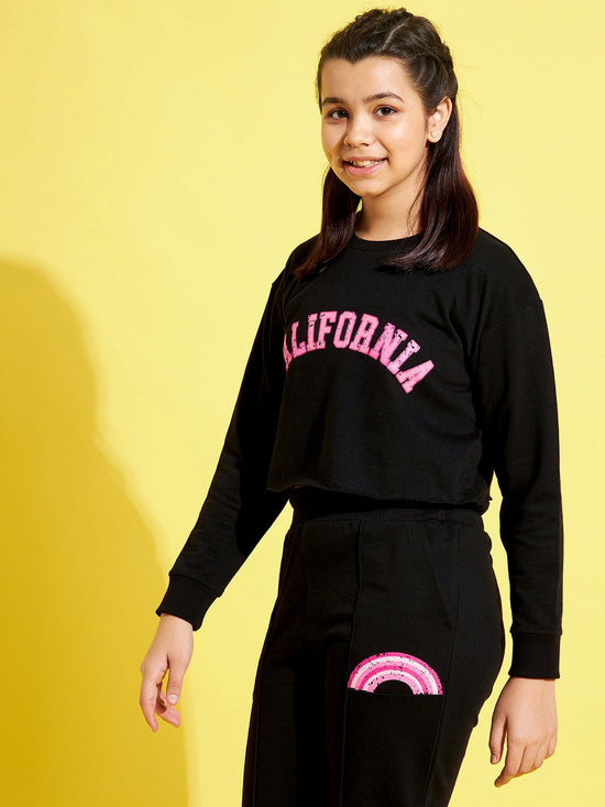 Girls Black Terry CALIFORNIA Crop Sweatshirt