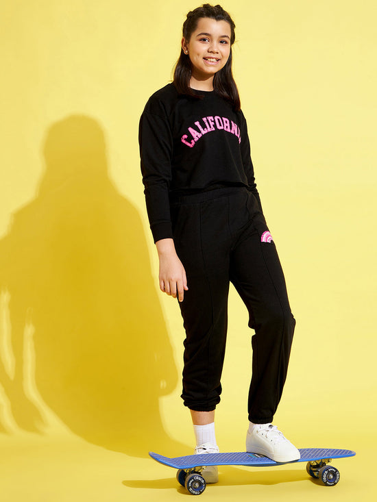 Girls Black Terry CALIFORNIA Crop Sweatshirt