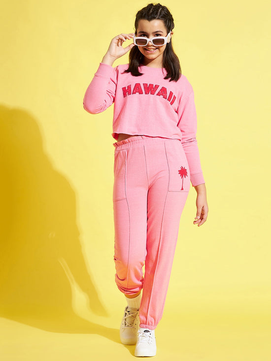 Girls Pink Terry HAWAII Crop Sweatshirt