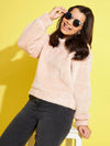 Girls Baby Pink Fur High Neck Sweatshirt