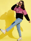 Girls Dark Pink & Black ColourBlock Fur Sweatshirt