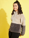 Girls Grey & Charcoal ColourBlock Fur Sweatshirt