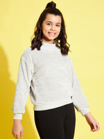 Girls Grey Fur High Neck Regular Sweatshirt