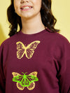 Girls Maroon Terry Butterfly Oversize Sweatshirt