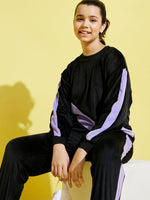 Girls Black & Lavender Velour Oversize Drop Shoulder Sweatshirt