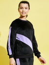 Girls Black & Lavender Velour Oversize Drop Shoulder Sweatshirt