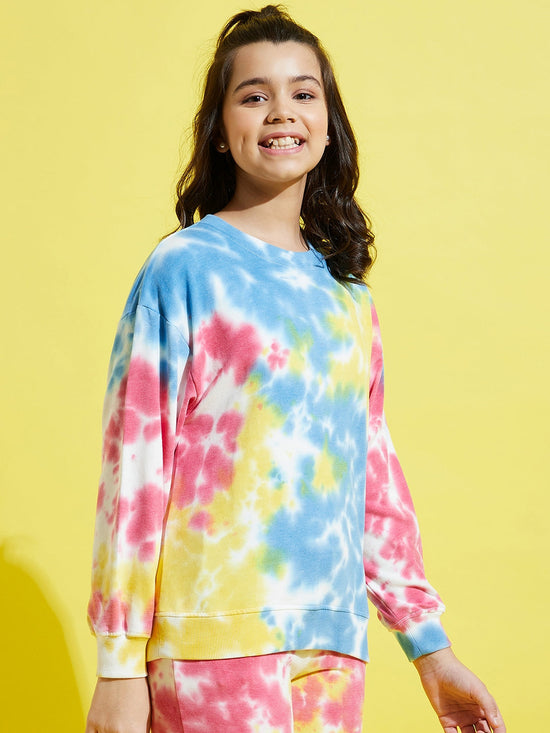 Girls Blue & Pink Terry Tie Dye Oversize Sweatshirt