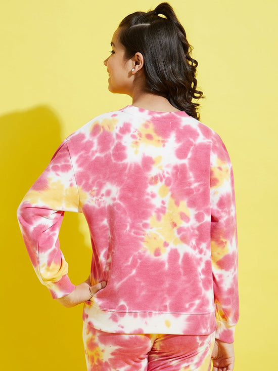 Girls Yellow & Pink Terry Tie Dye Oversize Sweatshirt