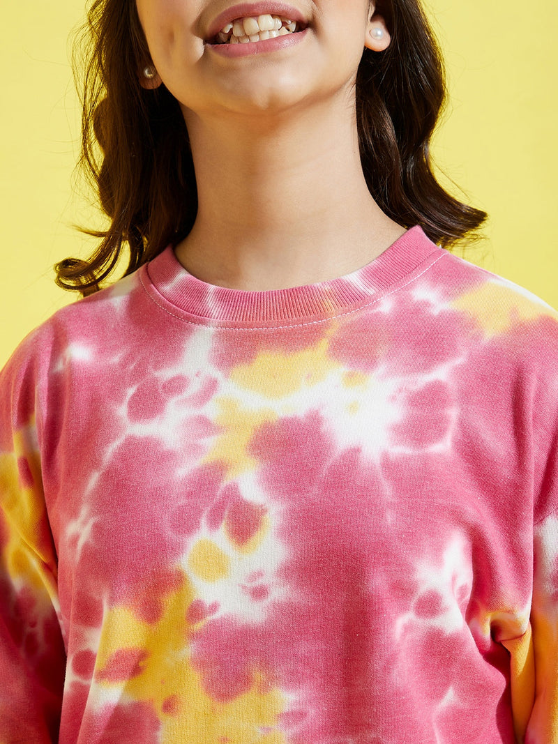 Girls Yellow & Pink Terry Tie Dye Oversize Sweatshirt