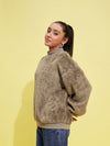 Girls Dark Grey Fur High Neck Sweatshirt