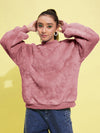 Girls Pink Fur High Neck Sweatshirt