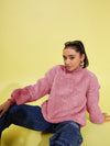 Girls Pink Fur High Neck Sweatshirt