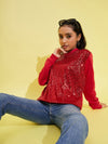 Girls Red Front Sequence Overiszed Sweatshirt