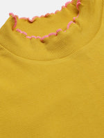 Girls Mustard High Neck Rib Crop Top