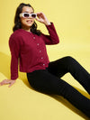 Girls Maroon Terry Front Button Boxy Top
