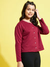 Girls Maroon Terry Front Button Boxy Top