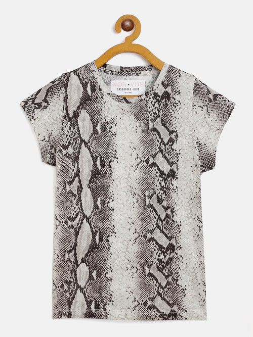 Girls Beige Python Print T-Shirt