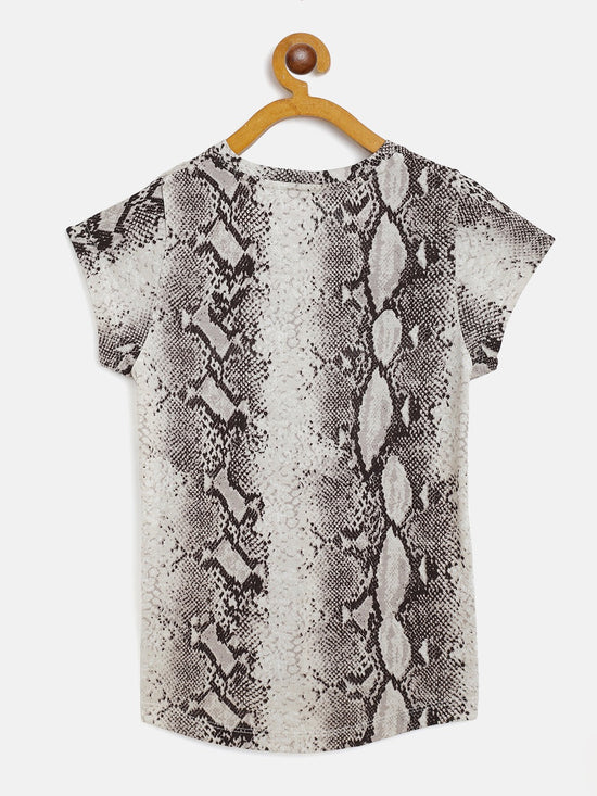 Girls Beige Python Print T-Shirt