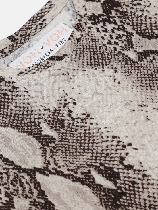 Girls Beige Python Print T-Shirt