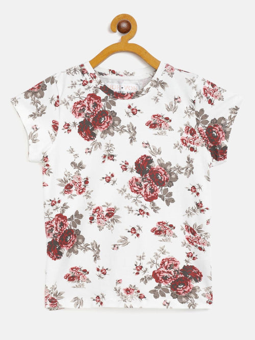 Girls Maroon Floral T-Shirt