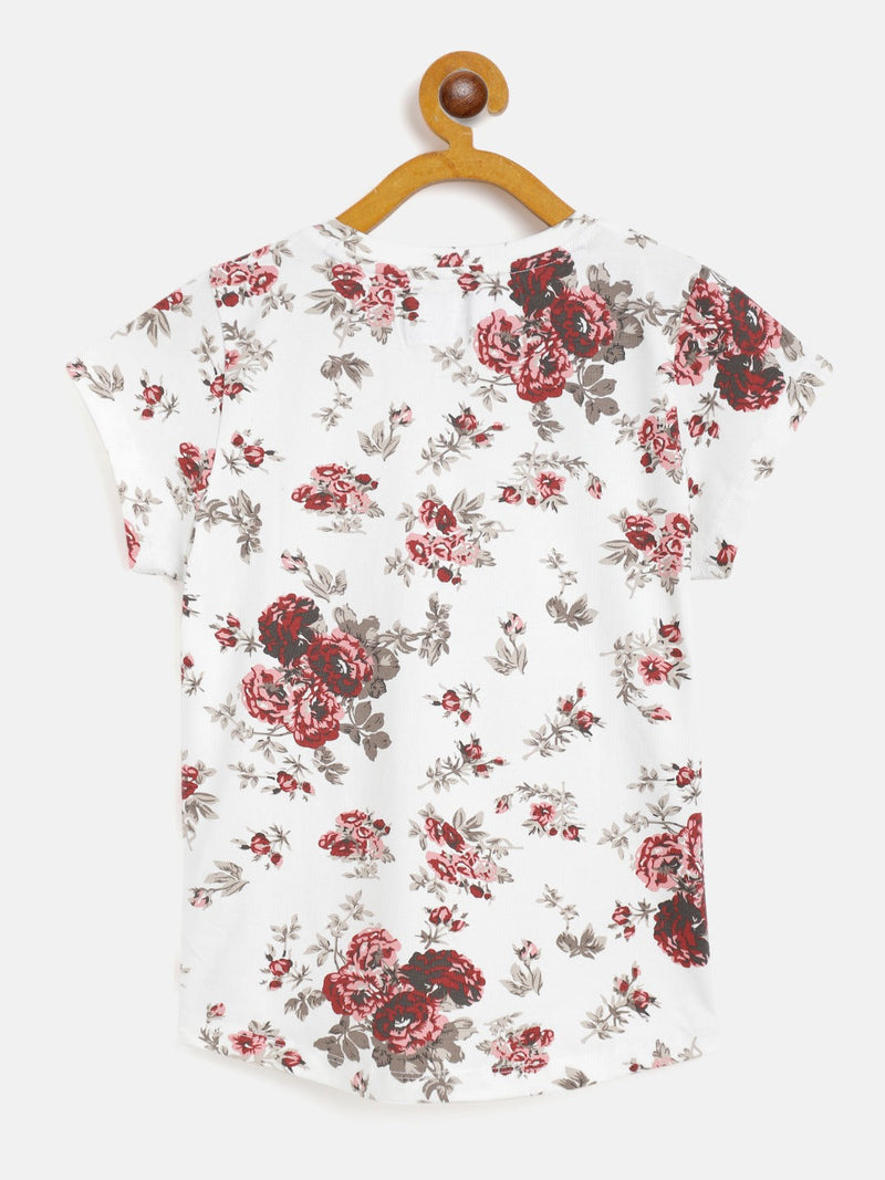 Girls Maroon Floral T-Shirt