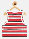 Girls Red Multicolor Stripes Sleeveless Crop Rib Top