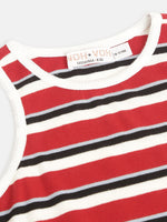 Girls Red Multicolor Stripes Sleeveless Crop Rib Top