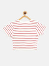 Girls White & Red Pinstripes Rouched Front Crop Rib Top