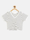 Girls White & Black Pinstripes Rouched Front Crop Rib Top