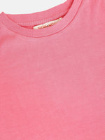 Girls Pink Rib Brand Tape Half Sleeve Top