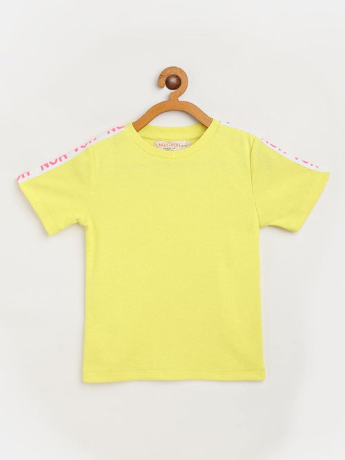 Girls Yellow Rib Brand Tape Half Sleeve Top