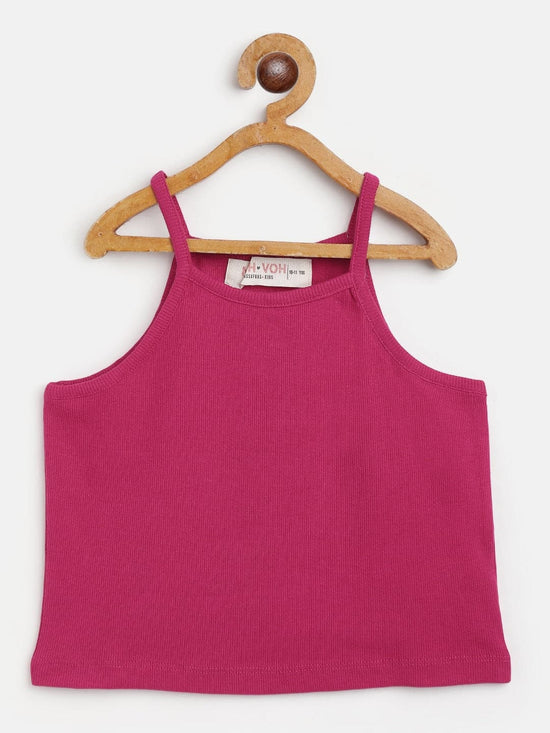 Girls Fuchsia Rib Strappy Crop Top