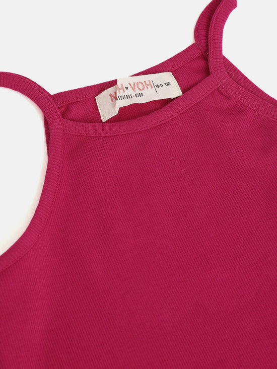 Girls Fuchsia Rib Strappy Crop Top