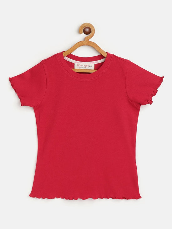 Girls Red Rib Short Sleeve Top