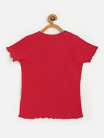 Girls Red Rib Short Sleeve Top