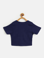 Girls Navy Rib Rouched Front Crop Top