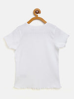 Girls White Rib V-Neck Top