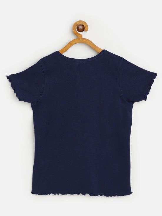 Girls Navy Rib V-Neck Top